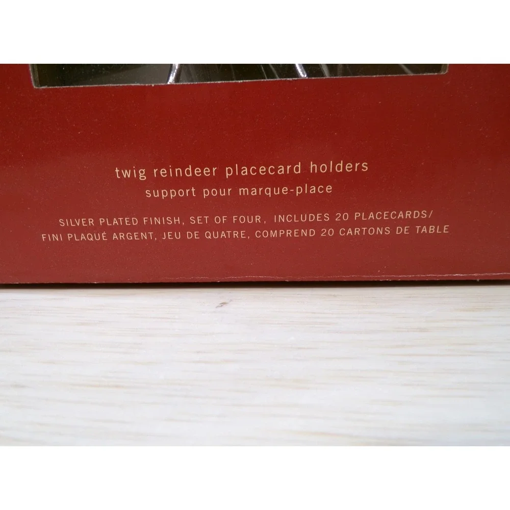 Pottery Barn 4 Twig Reindeer Place Card Holders 20 Cards Silver Tone Christmas